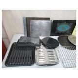 Lot of Kitchenware: Cookie Sheets, Broiling Pans, Trays, Racks and more