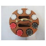 2 Vintage Poker Chips Card Caddy Spinning Carousel Holders filled with Vintage Poker Chips and 4 deck of cards