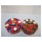 2 Vintage Poker Chips Card Caddy Spinning Carousel Holders filled with Vintage Poker Chips and 4 deck of cards