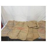 Vintage Lot of Burlap Feed Bags Gunny Sacks some with Advertising