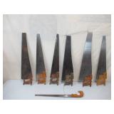 Vintage Lot of 5Wood Handled Hand Saws: 2 Keystone Airmaster. 1- Keen Cutter and more