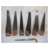 Vintage Lot of 5Wood Handled Hand Saws: 2 Keystone Airmaster. 1- Keen Cutter and more
