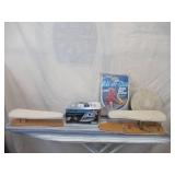 Lot of Ironing Items. New Iron in box, Ironing Board, New Pad and more