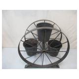 Vintage Metal Planter 3 Pots with rustic Wagon Wheel