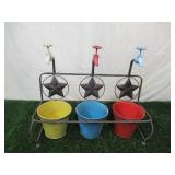 Metal Garden Planter with three Flower Pots