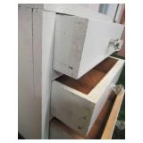 Vintage painted wood set of table top dovetailed drawers with glass knobs.