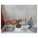 Lot of Serving Trays and Baskets