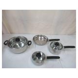 Set Of 4 Stainless Steel Pots and Pans with 3 Lids. Royal Household Products Cuisine Classic