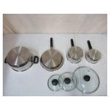 Set Of 4 Stainless Steel Pots and Pans with 3 Lids. Royal Household Products Cuisine Classic