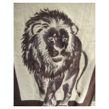 2 Large Home Decor Animal Blankets.1 is of Horses and 1 is of a Lion.