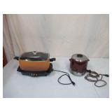 Lot of 2 Westbend Cookers: Ceramic Bean Pot with lid and Slow Cooker/ griddle with glass cover