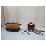 Lot of 2 Westbend Cookers: Ceramic Bean Pot with lid and Slow Cooker/ griddle with glass cover