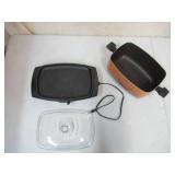 Lot of 2 Westbend Cookers: Ceramic Bean Pot with lid and Slow Cooker/ griddle with glass cover