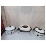 Lot of 3 Cookers: Rival Electric Skillet, Rival 8 Qt. Electric Roaster Oven, Nesco 6 Qt. Electric Roaster Oven.