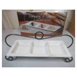 Lot of 2 NEW in Boxes: Southern Living @ Home Serving Dishes.1- 2 Tiered Serving Stand with trays and 1- 3 way Divided Serving Tray on stand.