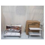 Lot of 2 NEW in Boxes: Southern Living @ Home Serving Dishes.1- 2 Tiered Serving Stand with trays and 1- 3 way Divided Serving Tray on stand.