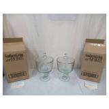 Lot of 2 NEW Southern Living @ Home Devonshire Clear Glass Triffle Bowls with Lids in box.