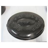 Lot of Vintage Blue and Black Speckled Enamelware: 1- Stock Pot with Lid and 3 Oven Roasting Pans with Lids