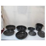 Lot of Vintage Blue and Black Speckled Enamelware: 1- Stock Pot with Lid and 3 Oven Roasting Pans with Lids