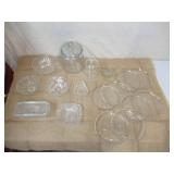 Lot of Vintage Clear Glassware: Bowls, Dishes, Compote with lids, Luncheon Plates and Sugar Bowl