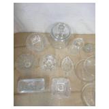 Lot of Vintage Clear Glassware: Bowls, Dishes, Compote with lids, Luncheon Plates and Sugar Bowl