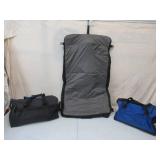 Lot of 3 pieces of Luggage: 2 Duffle Bags and 1 Garment Hanging Bag