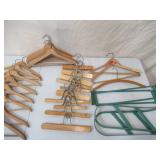 Lot of Vintage Wood Hangers:20 wood Coat Hangers,17 wood Pant Hangers and 2 sets of Clothes Stretchers