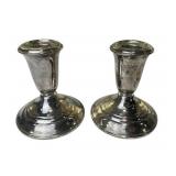 Pair of 3.5" Crown Sterling Silver Weighted Candlestick Holders (394 grams total weight)