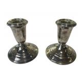 Pair of 3.5" Crown Sterling Silver Weighted Candlestick Holders (394 grams total weight)