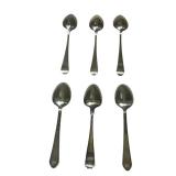 Six Sterling Silver Spoons - 6" Gorham Pat. 1913 Etruscan, 6" Treasure Pat. 1921, 5.75" Madam Jumel by Whiting (136 grams total weight)