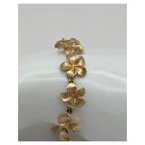 14K Solid Gold Hawaiian Plumeria Flower Bracelet, 6.75" (10.2 grams)