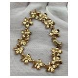 14K Solid Gold Hawaiian Plumeria Flower Bracelet, 6.75" (10.2 grams)