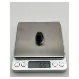Vintage Sterling Silver and Black Onyx Oval Ring with 9 Stones (6.5 grams total weight)