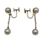 Vintage 14K Pearl Drop Screw Back Earrings (1.25" long) (2.9 grams total weight)