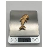 Vintage 14K Solid Yellow Gold Ruby Eye Dolphin Brooch Stamped 969/14K/FJG (17.5 grams)