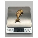 Vintage 14K Solid Yellow Gold Ruby Eye Dolphin Brooch Stamped 969/14K/FJG (17.5 grams)