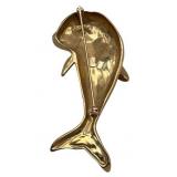 Vintage 14K Solid Yellow Gold Ruby Eye Dolphin Brooch Stamped 969/14K/FJG (17.5 grams)