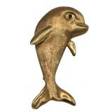 Vintage 14K Solid Yellow Gold Ruby Eye Dolphin Brooch Stamped 969/14K/FJG (17.5 grams)