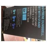 A box of 32LB Hand weight (Two 3LB, Two 5lb and Two 8LB) Plus storage rack