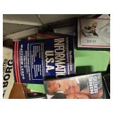 Lots of books, DVDs, and magazines. Box not included in this sale