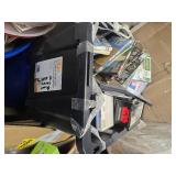 A 20"W Tote full of over 200 combined of DVDs, CDs, and Cassettes