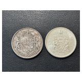1946 and 1965 Canada Silver Half Dollars