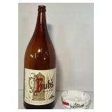 Bubs Beer Label Half Gallon Picnic Bottle and Peter Stuyvesant Vintage Milkglass Ashtray