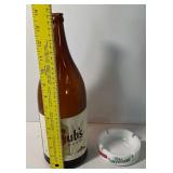 Bubs Beer Label Half Gallon Picnic Bottle and Peter Stuyvesant Vintage Milkglass Ashtray