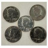 Five Kennedy Half Dollars in Circulated Condition 1964,1968,1971,1972,1974
