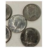 Five Kennedy Half Dollars in Circulated Condition 1964,1968,1971,1972,1974