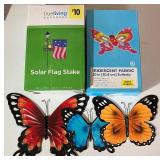 Five Piece Gardening Decor LOT - Butterflies, Solar Flag Stake