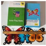 Five Piece Gardening Decor LOT - Butterflies, Solar Flag Stake