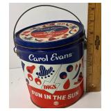 Vintage "Fun in the Sun" Sand Pail by J.C. Penney Tin Litho by artist Carol Evans