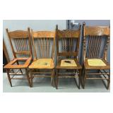 Four Vintage Wood Cane Seat Chairs As Is